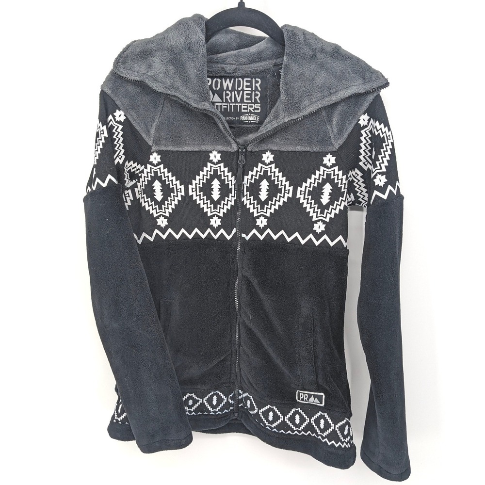 Powder River Outfitters Women Black Geometric Fleece Lined‎ Zip Up Jacket